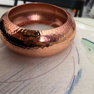 Huge bangle bracelet, vintage hammered texture, copper